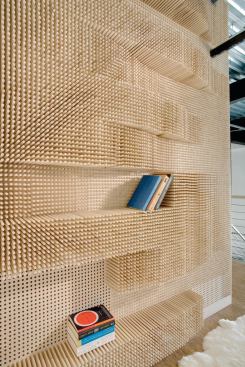 Both sculptural and functional, the Peg Wall Bookcase illustrates Merge’s knack for using design to transform commonplace materials.