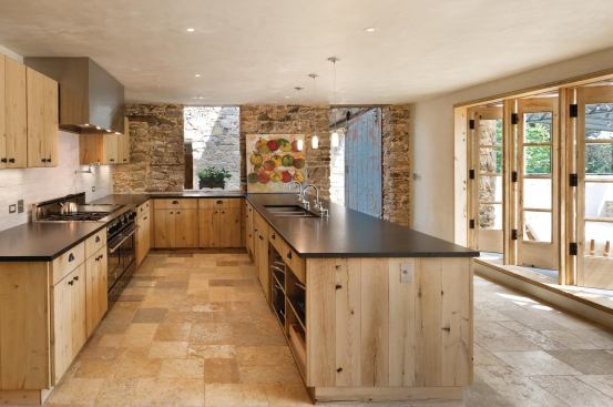 Casework was made from oak reclaimed from a 100-year-old barn.