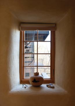 The depth of the straw bale walls can be seen in this windowsill.
