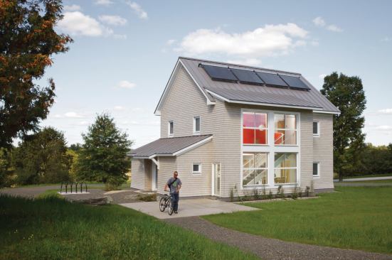 TerraHaus is built to the Passive House standard, which requires a space-heating load reduced by 90% from code-compliant construction. The building is sited to ensure optimal solar access to the south while making use of an orchard at the property’s northern boundary to temper prevailing winter winds.  


