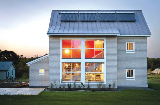 The solar thermal system comprised of 120 Apricus evacuated tube solar thermal collectors and two 119-gallon Caleffi hot water storage tanks was engineered to provide about 80% of the building’s domestic hot water demand.