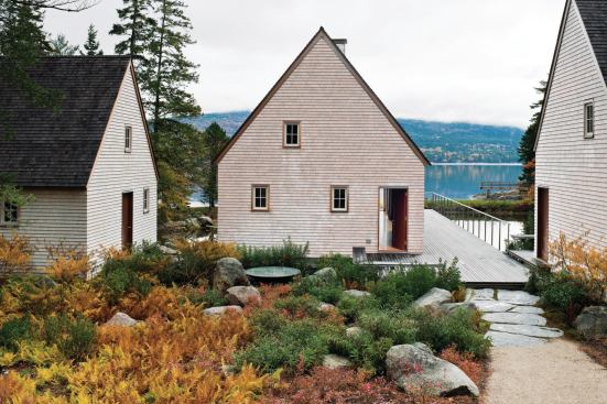 The compound’s three pavilions reflect a modernist interpretation of traditional New England building types. 