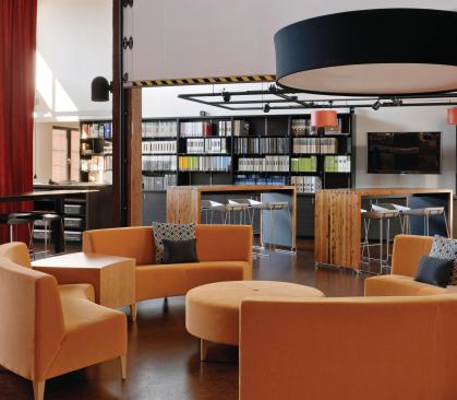 Cozy, contemplative areas for meetings are sprinkled throuhgout workspaces.