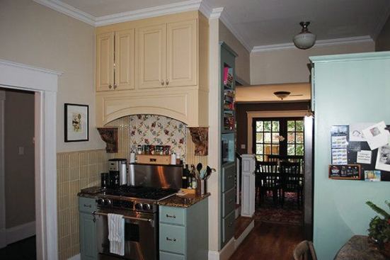 The original view from the kitchen into the dining room.