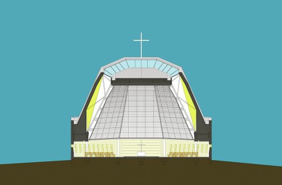Rendering of the sanctuary's double-wall construction.