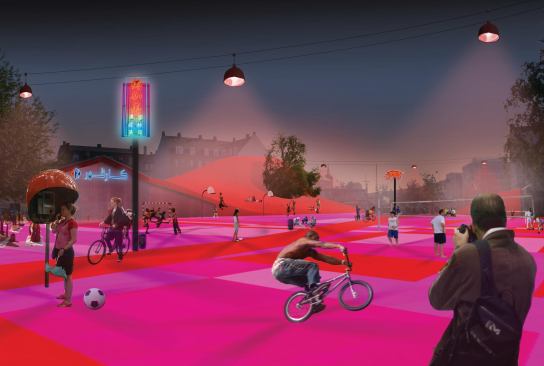 Rendering of Red Square sporting activities.