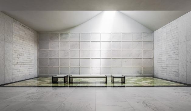 Green skylit room.