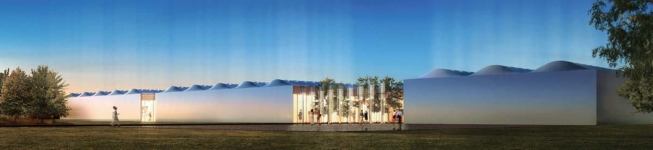 New galleries will be contained in a single, 26-foot-tall story, wrapped in a warmtoned, satin-finish stainless steel that softly reflects the landscape.