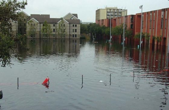 After the flood: Tulane's Brown Quadrangle, post-Katrina.
