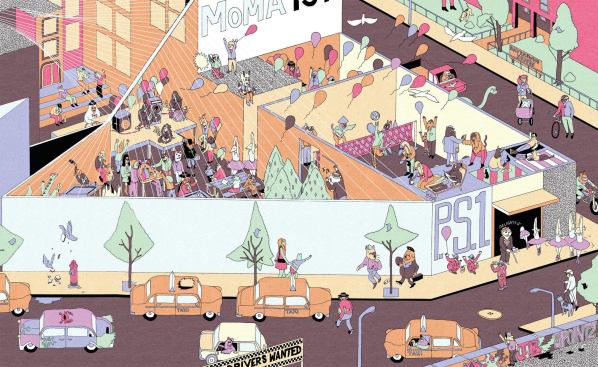Artist Lesser Gonzales' playful illustration maps the connections between PS1 and the community.
