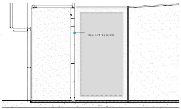 ELEVATION AT EAST LIGHT CABINET

The lighting cabinets  have LED fixtures mounted to a structural steel tube frame and enclosed by resin panels that help diffuse the light.