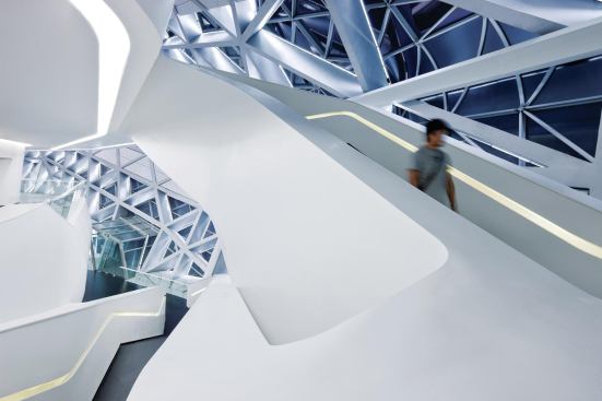 Light channels are inscribed in the ceilings and on the staircases. 