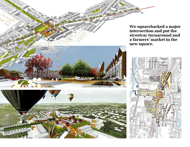 The plan features a new farmer's market at the site of the streetcar turnaround.