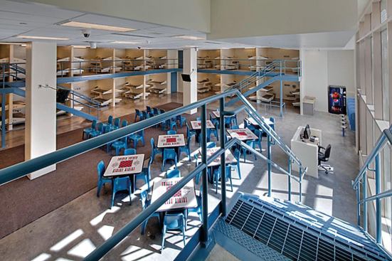 Van Cise-Simonet Detention Center in downtown Denver, designed by Ricci Greene Associates. The facility features a variety of housing units designed for shorter-term stays for pre-trial occupants. 