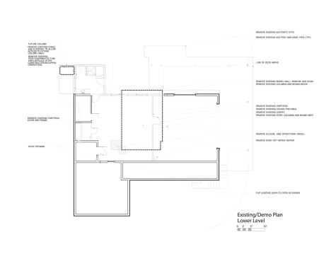 The existing lower-level floor plan.


