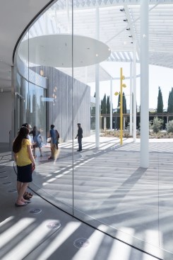 A  view of the plaza from the museum lobby