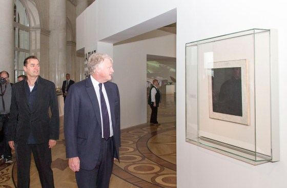 Malevich's "Black Square," mounted by the exhibition entrance