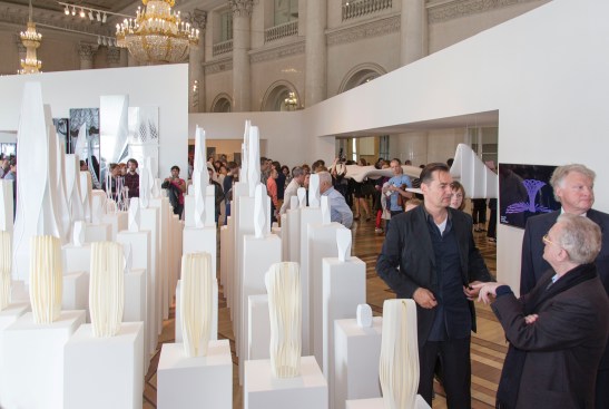 A collection of Hadid's skyscraper models at the exhibition